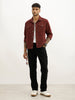 Solid Slim Fit Denim Jacket | Maroon