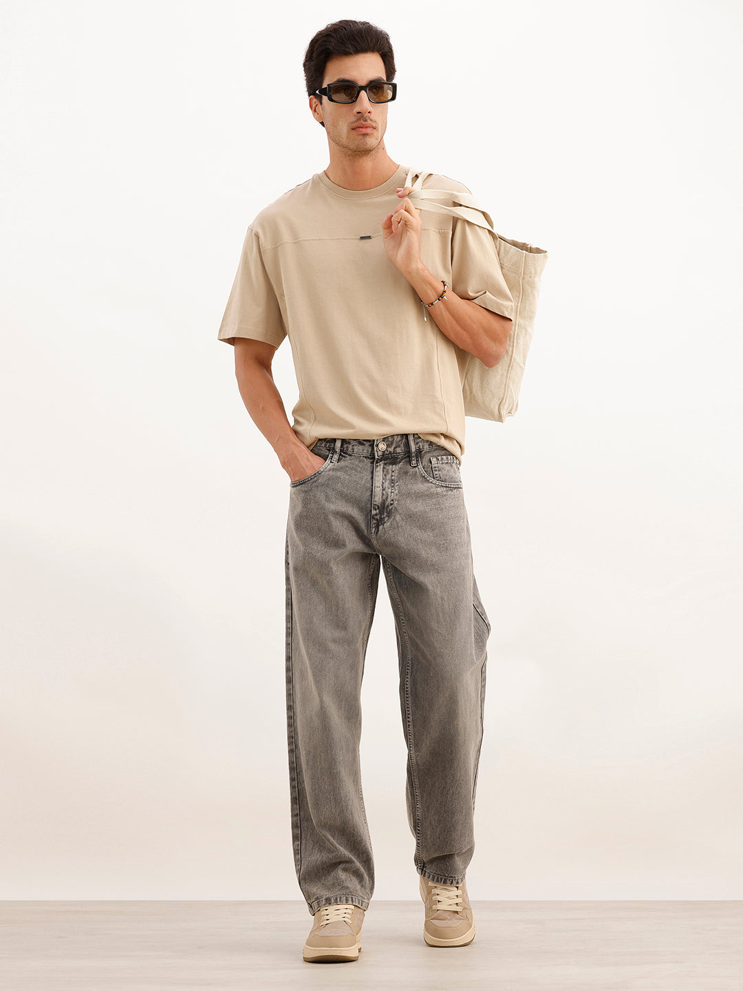 Loose Fit Faded Denim Jeans | Grey