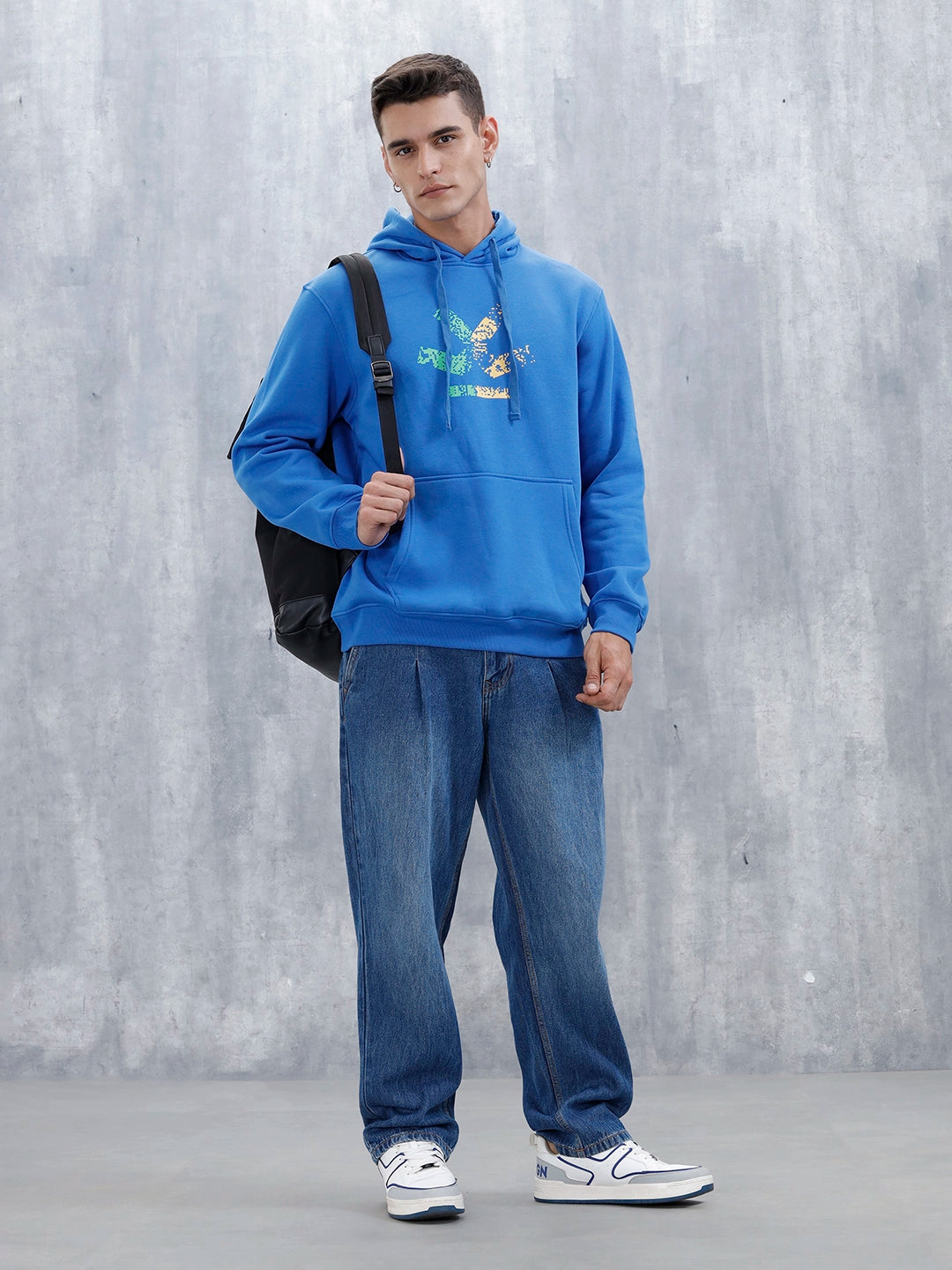 Wrogn Comfort Fit Graphic Hoodie Sweatshirt For Men | Blue