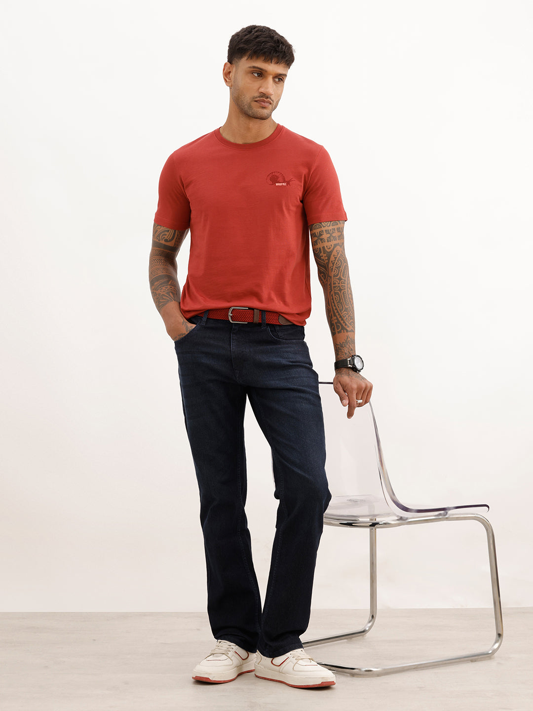 Slim Fit Placement Printed T-Shirt | Red