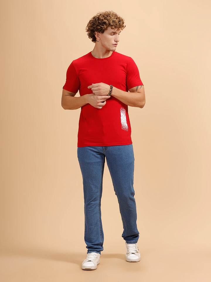 Placement Print Regular Fit T-Shirt | Red