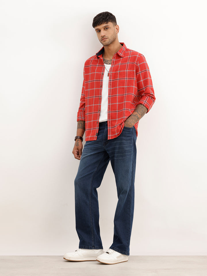 Checkered Slim Fit Full Sleeve Shirt | Red