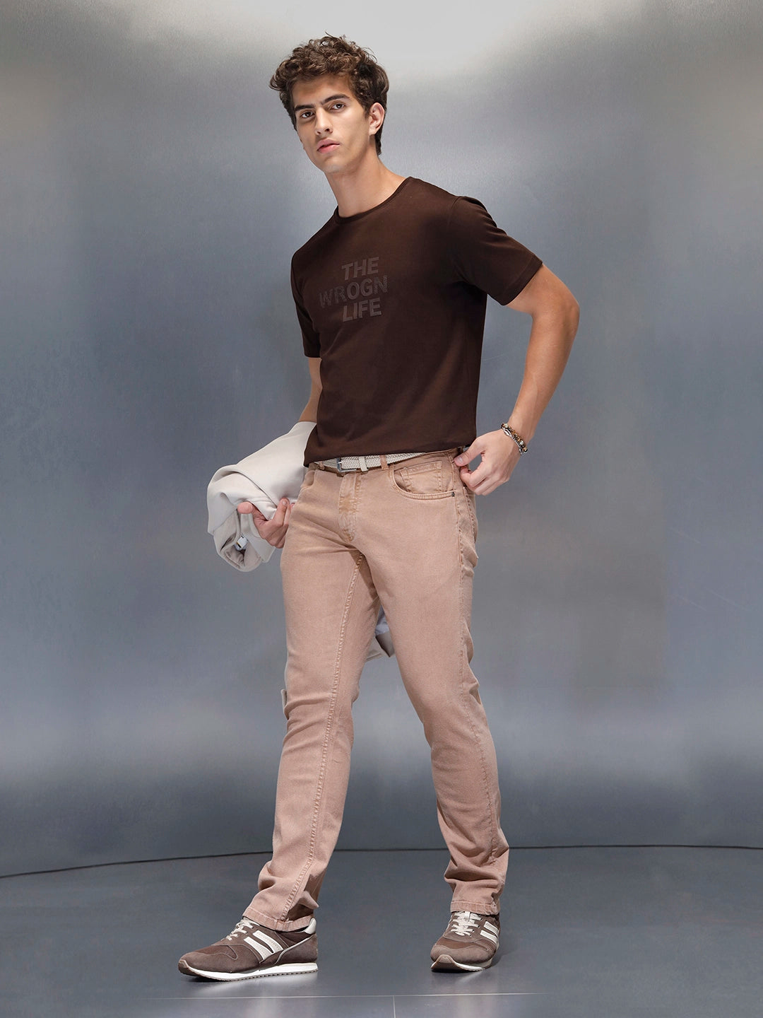 Men's Casual Slim Fit Tshirt with tonal 3D graphic print  | Brown