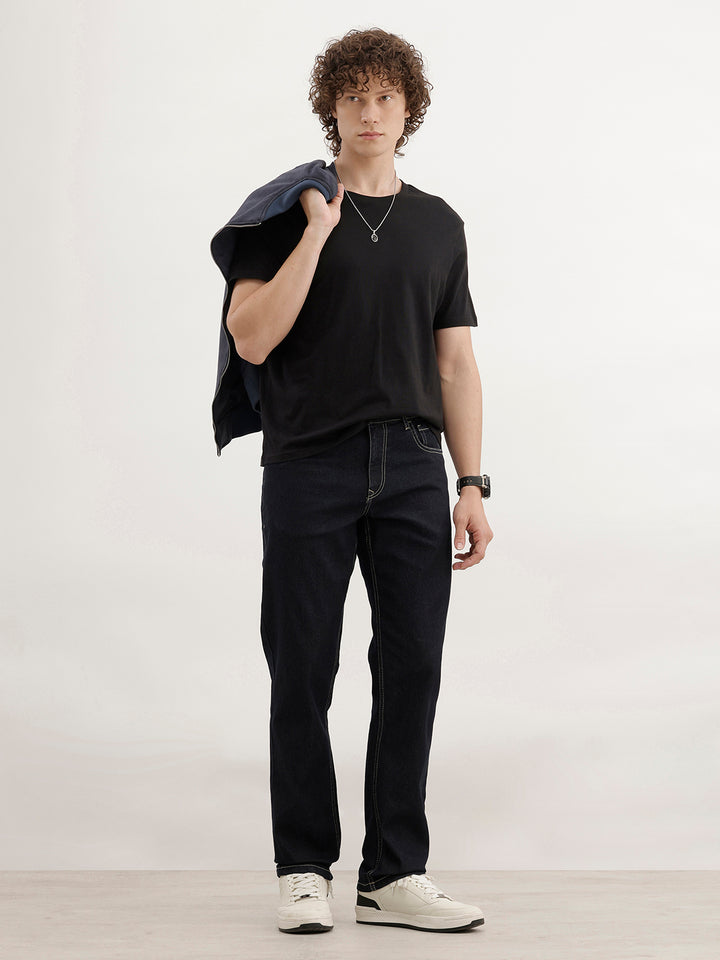 Straight Fit Solid Denim Jeans  | Dark Blue