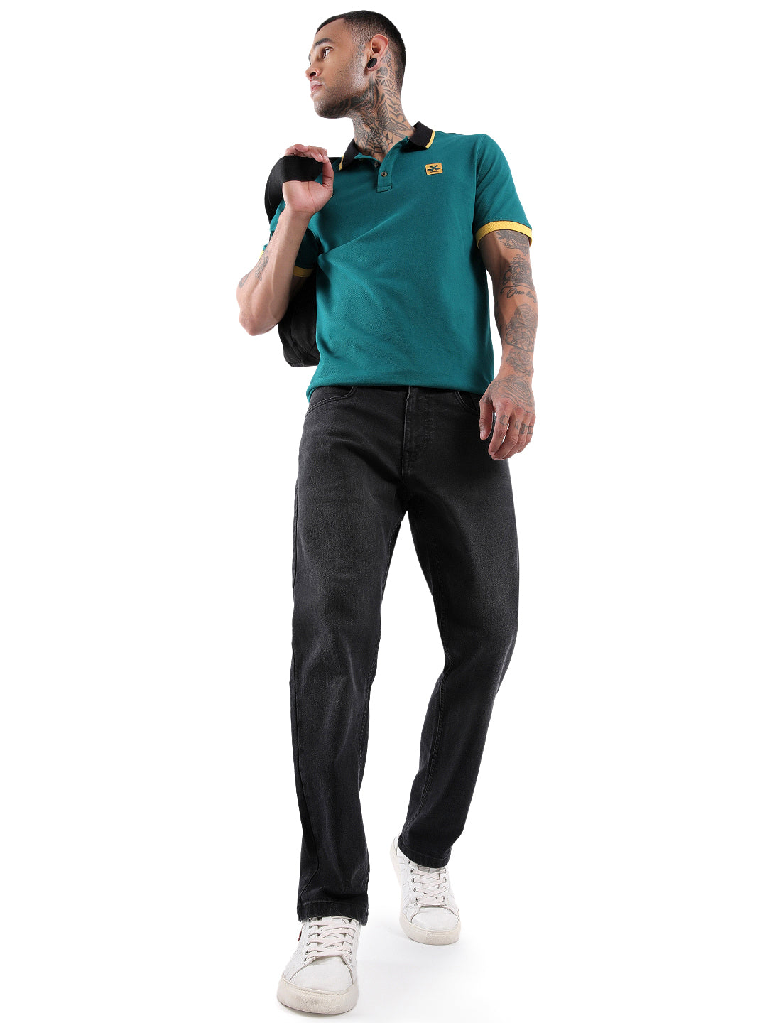 Solid Teal Tipped Collar Polo