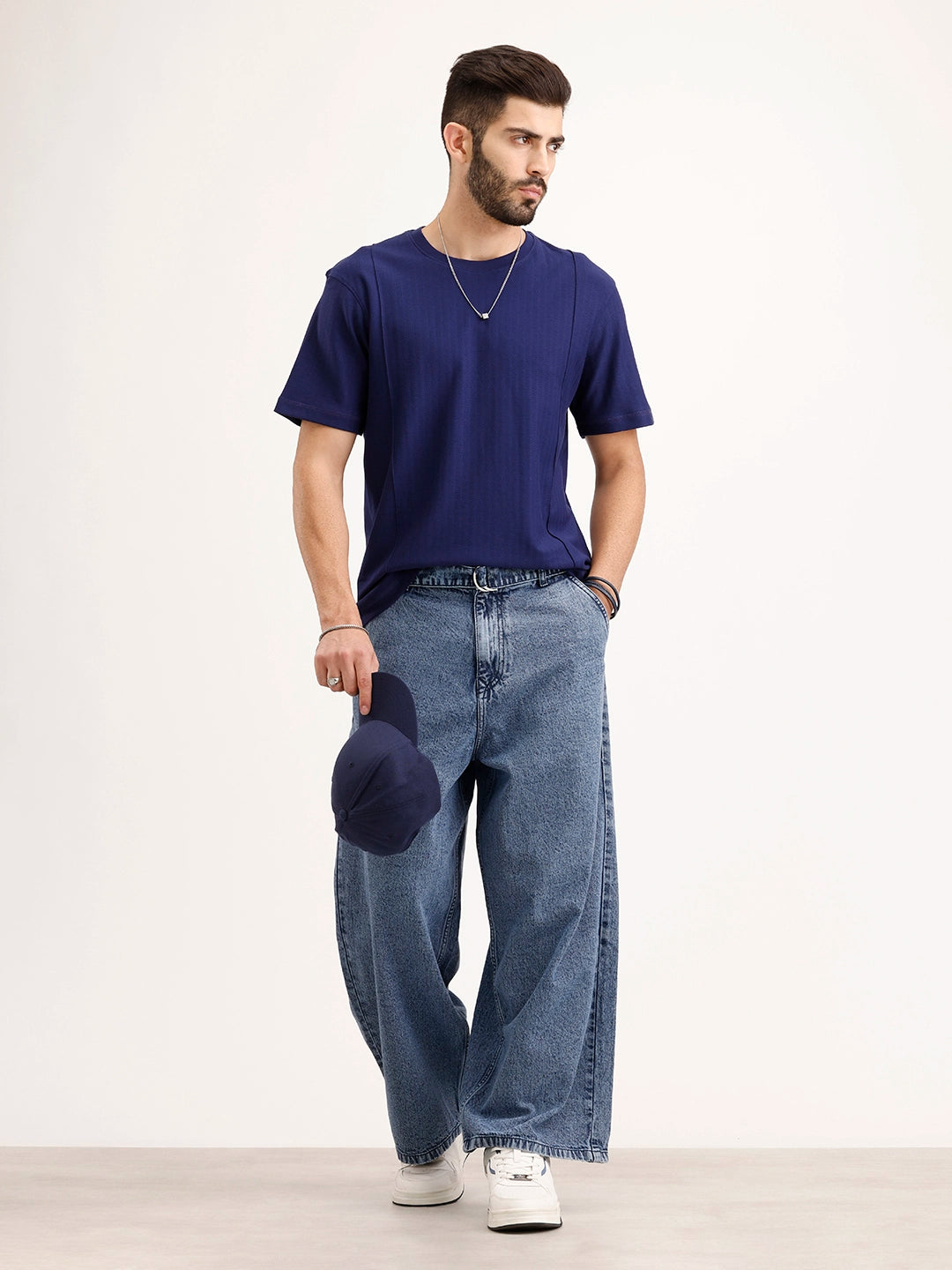 Textured Comfort Fit T-Shirt | Navy Blue
