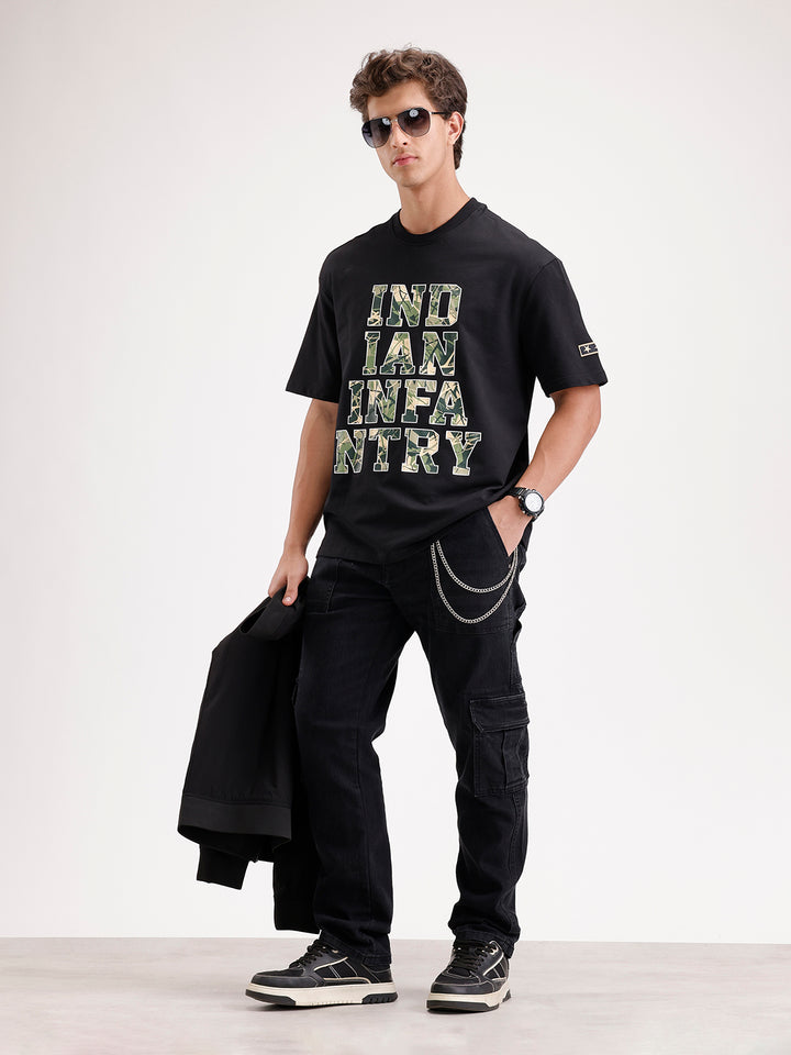 Oversized Placement Printed T-Shirt  | Black