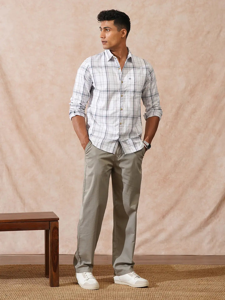 Textured Checks Slim Fit Shirt | Grey