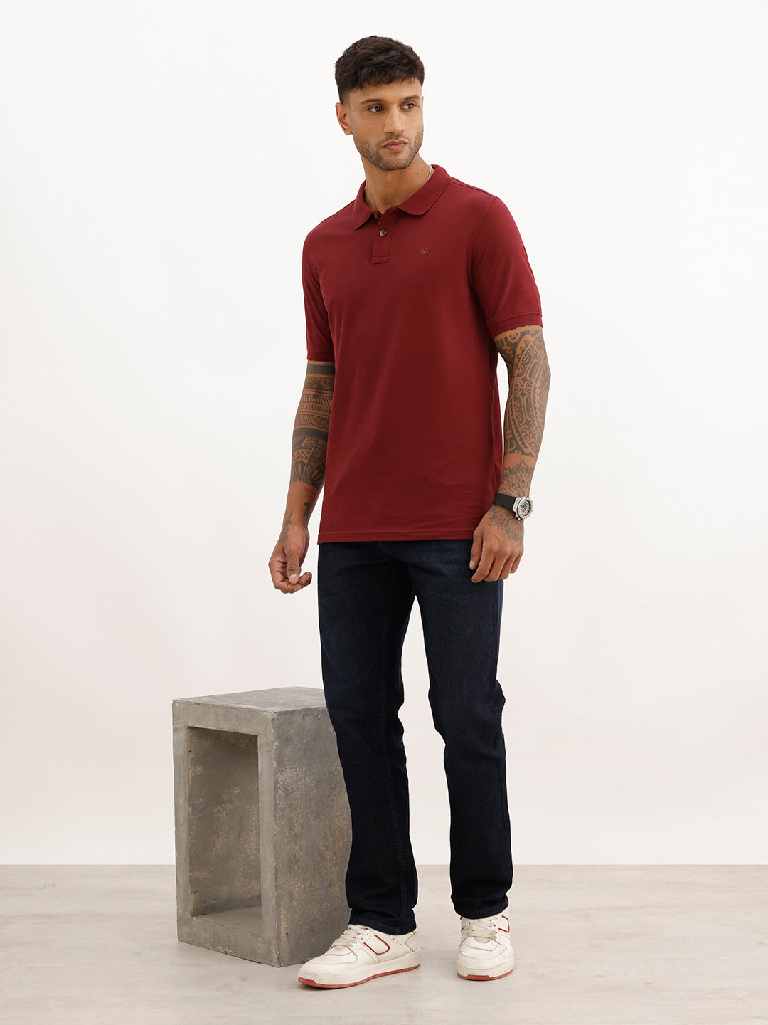 Solid Slim Fit Polo T-Shirt | Maroon