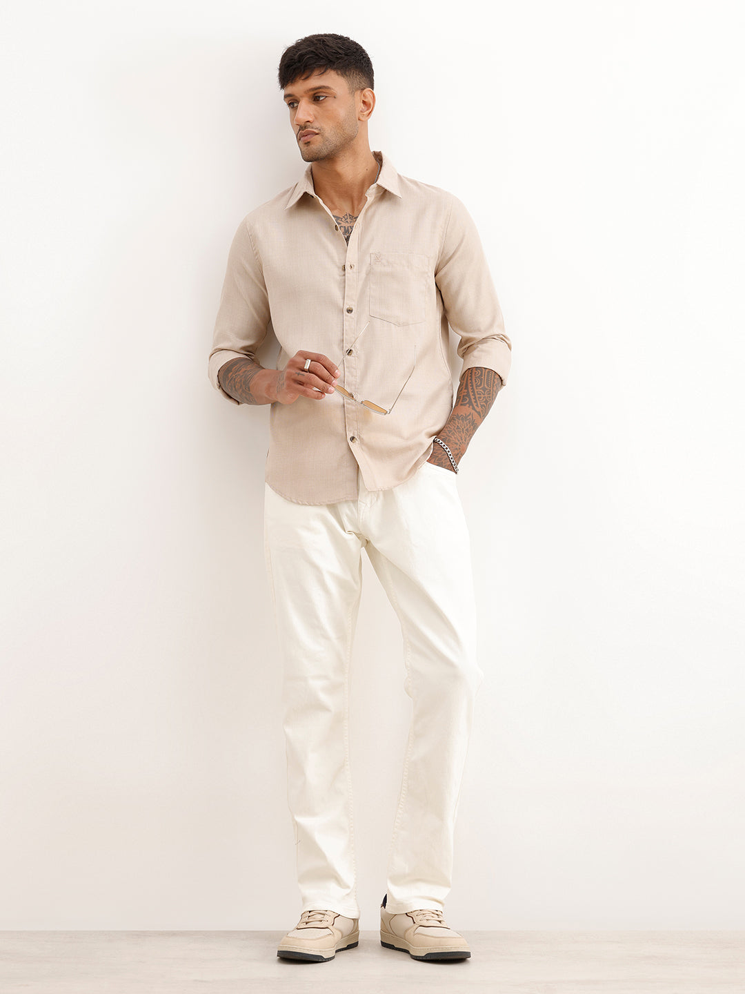 Solid Regular Fit Full Sleeve Shirt | Light Brown