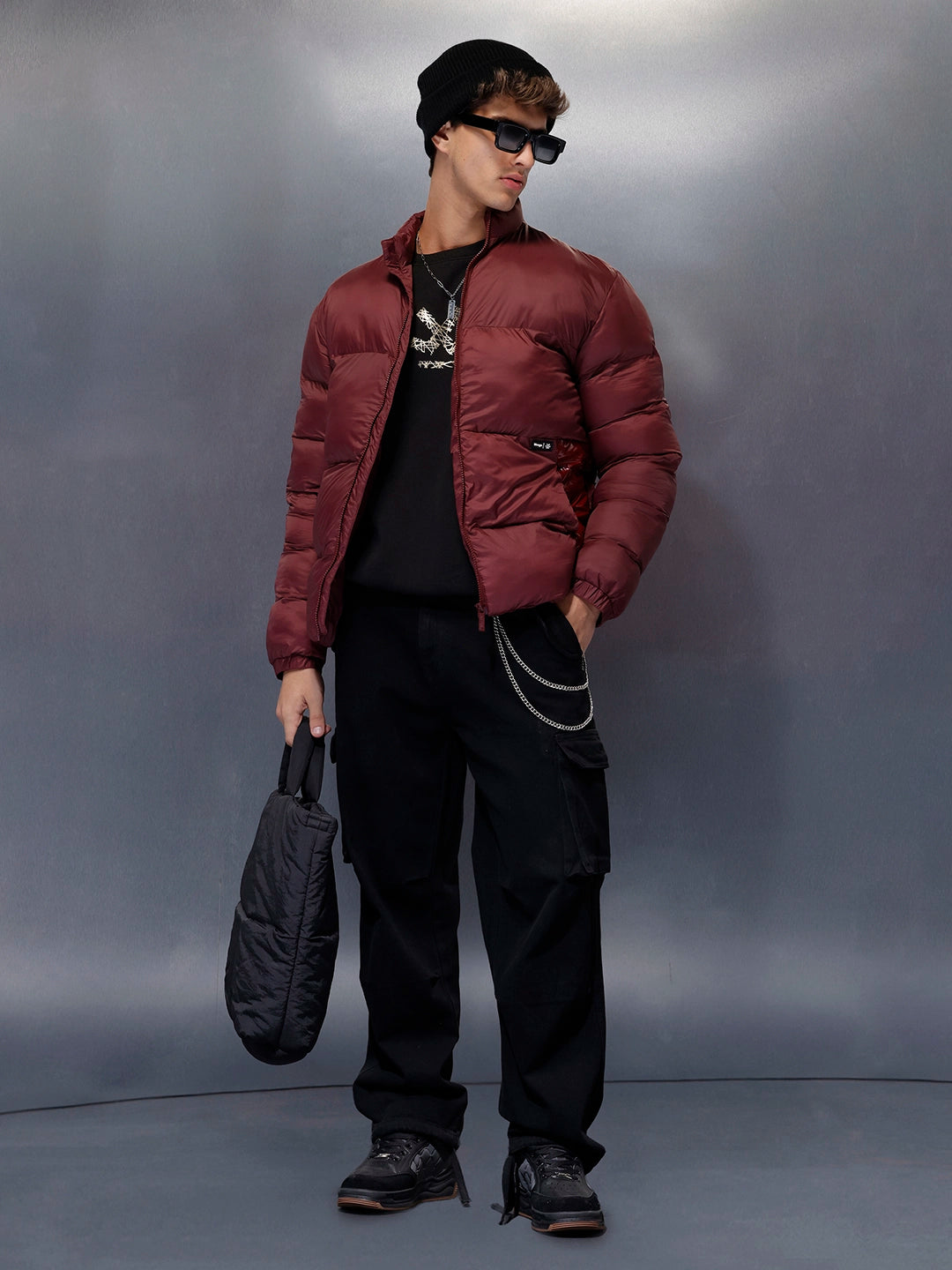 Gloss Finish Quilted Puffer Jacket | Maroon