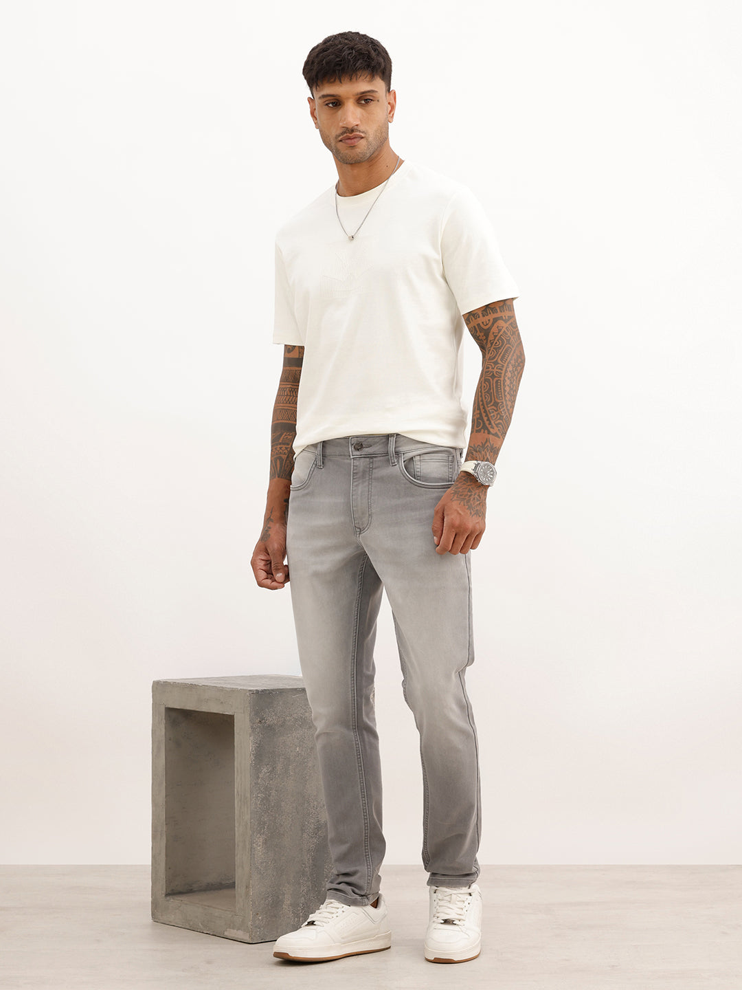 Skinny Fit Heavy Faded Denim Jeans | Grey