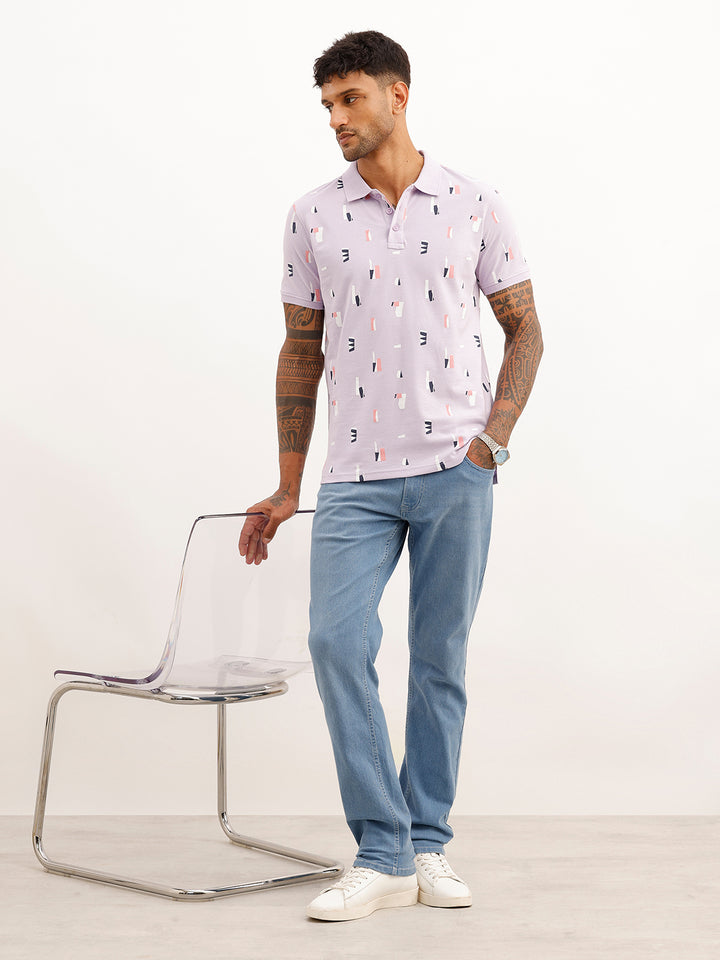 Slim Fit AOP Polo T-Shirt | Lavender