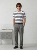 Striped Knitted Johnny Collar Polo Tee | White