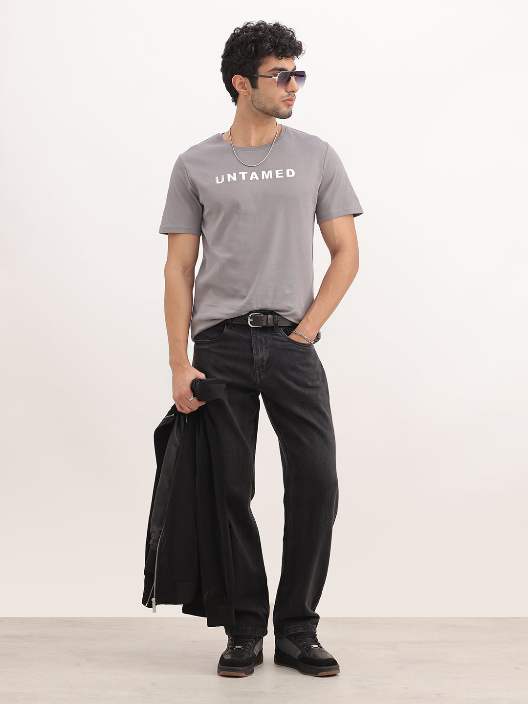 Slim Fit Foil Printed T-Shirt | Grey