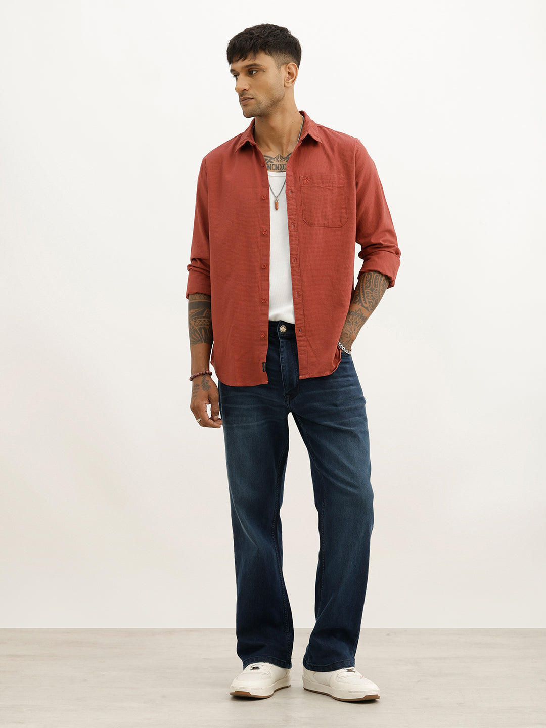 Textured Slim Fit Full Sleeve Shirt | Brown