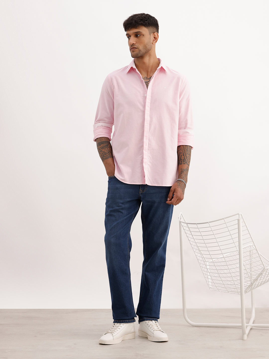 Solid Slim Fit 100% Cotton Shirt | Pink