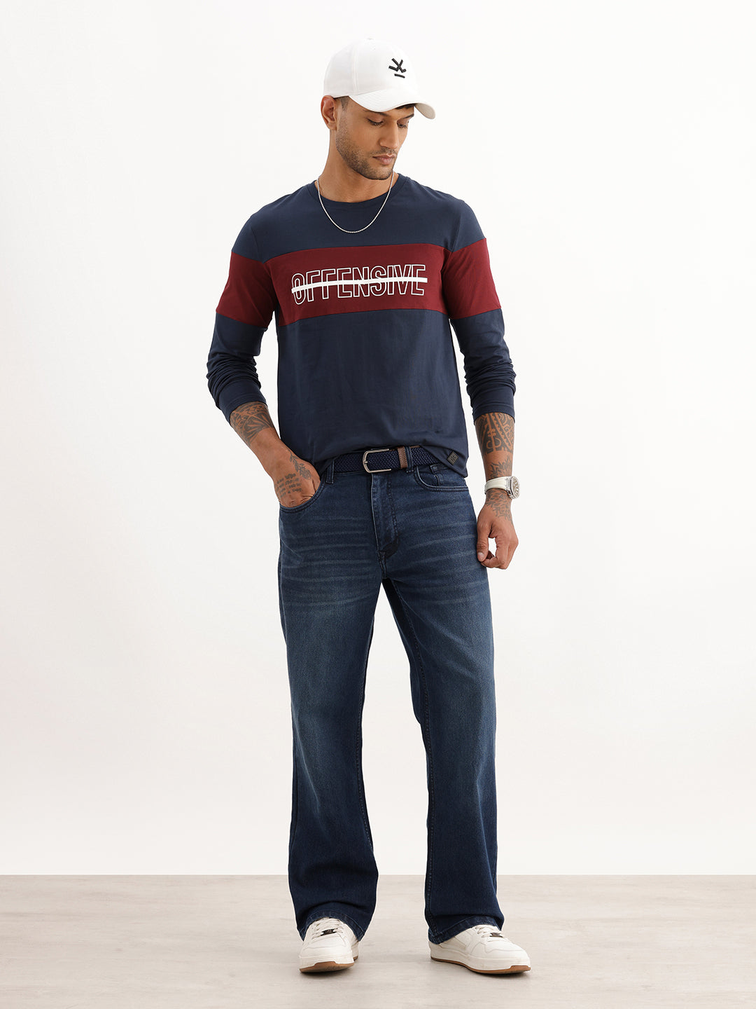 Slim Fit Cut & Sew Full Sleeve T-Shirt | Navy Blue