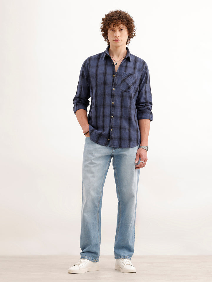 Slim Fit Textured Shirt  | Blue