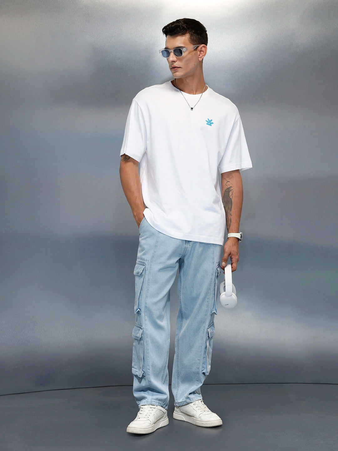 Men's Casual Back Graphic Pritned Oevrsized Fit T-Shirt | White