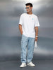 Men's Casual Back Graphic Pritned Oevrsized Fit T-Shirt | White