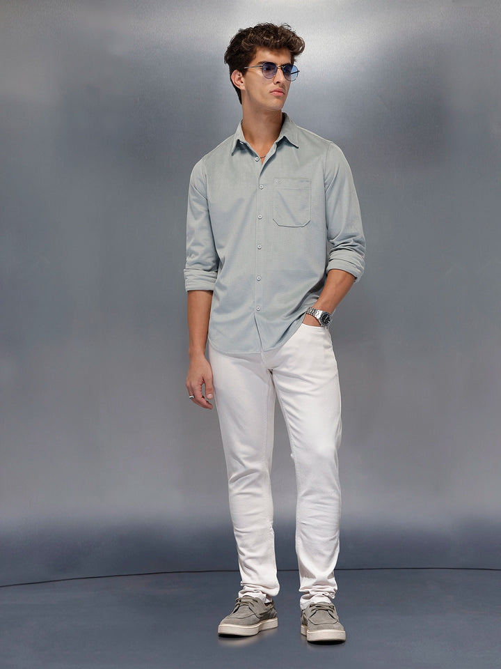 Minimal Textured Botton Down Shirt | Grey