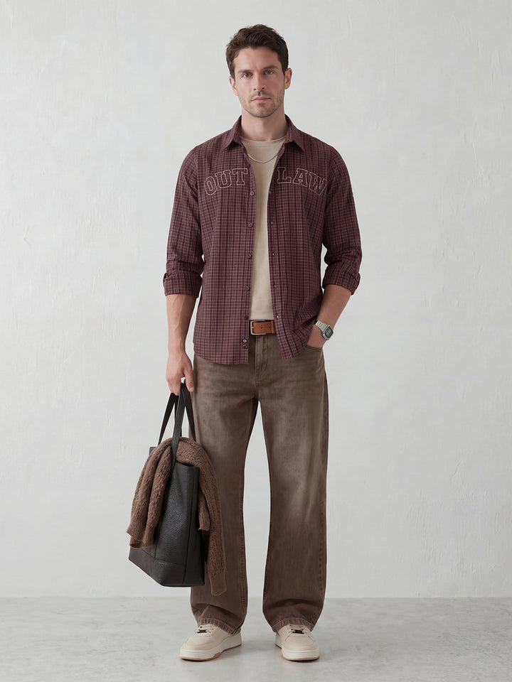Heritage Checks with Modern Varsity Style slim fit shirt | Brown