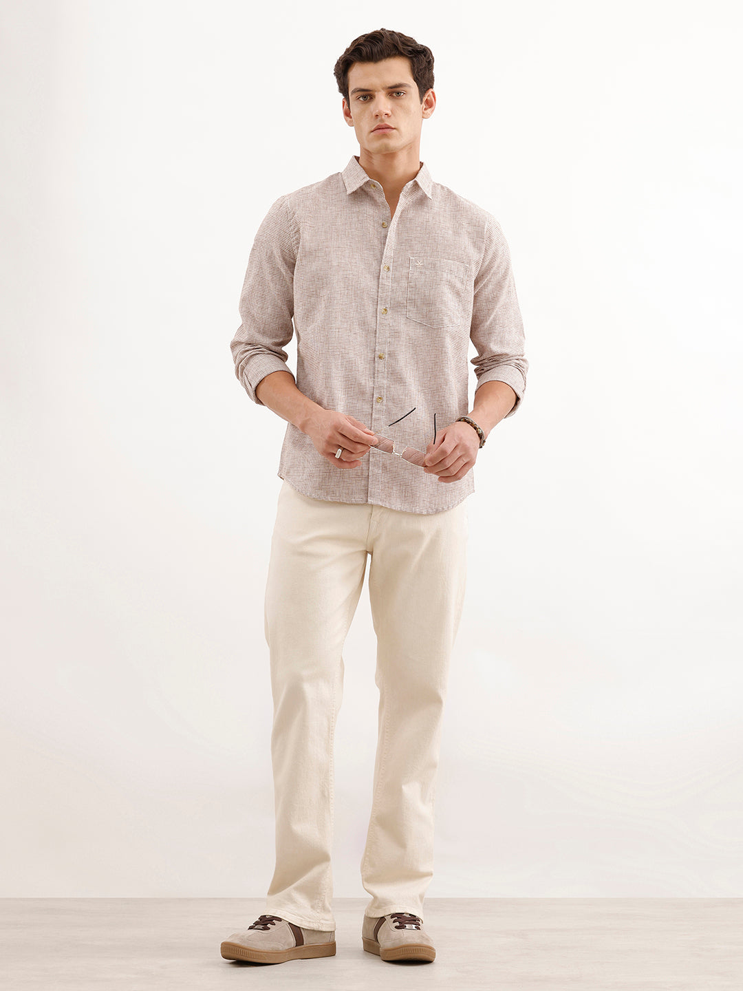 Regular Fit Checkered Shirt  | Brown