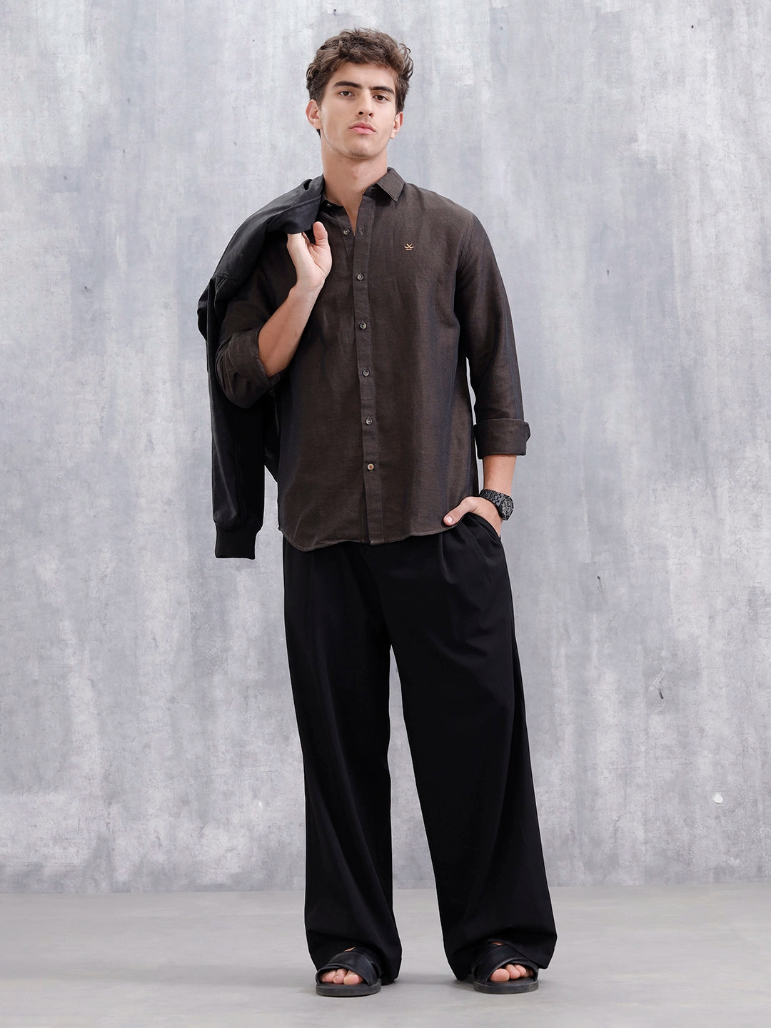 Men's Casual Solid Shirt | Brown