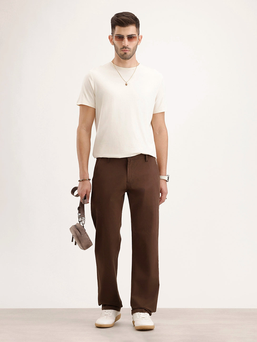 Solid Straight Fit Trouser | Brown