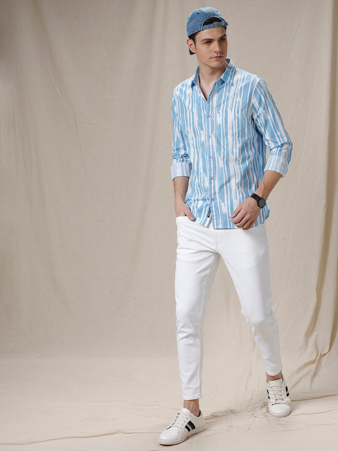 Abstract Stripes Blue AOP Shirt