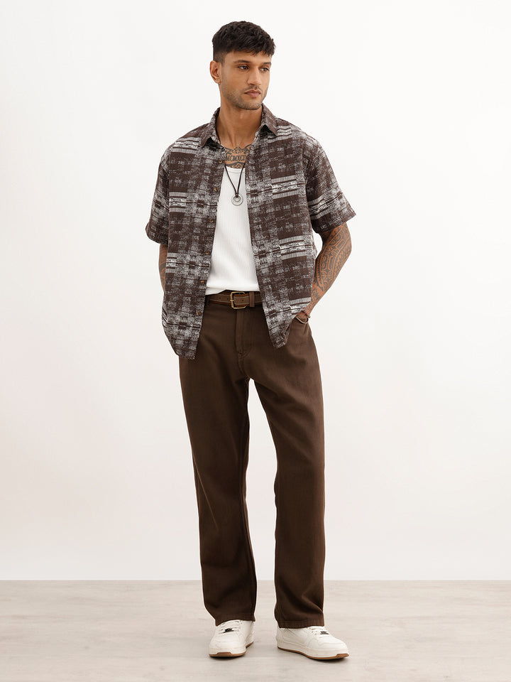 Classic Comfort Fit Jacquard Shirt | Brown