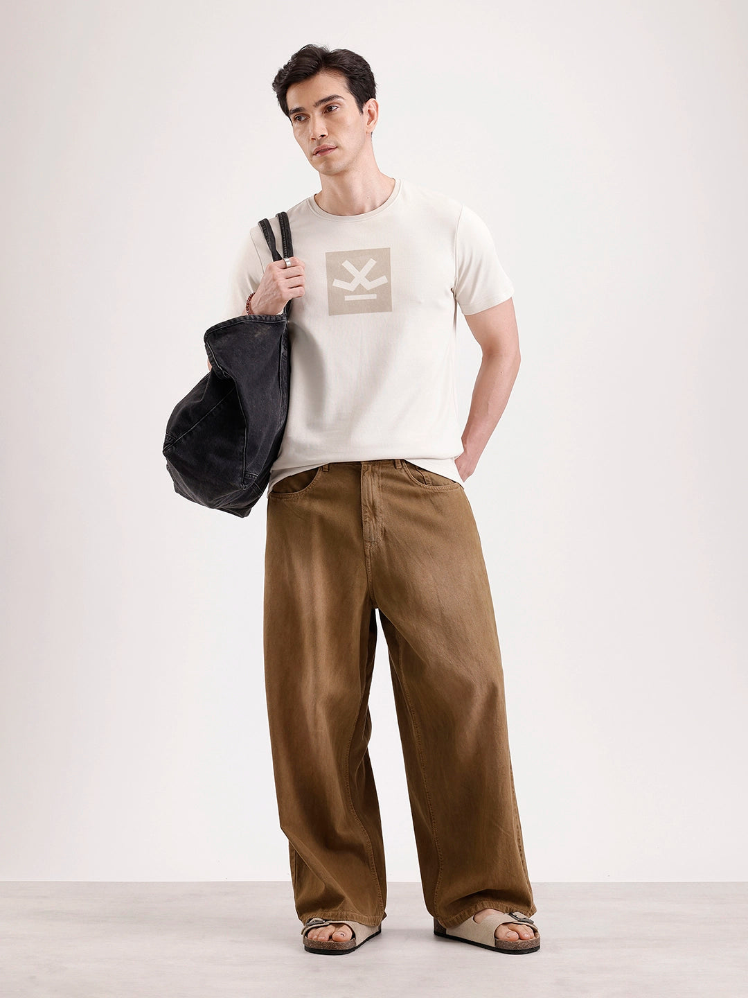 Solid Flock Printed T-Shirt   |  Beige