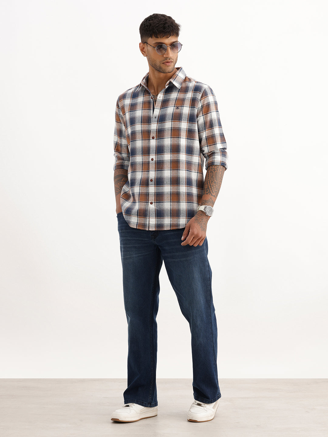 Classic Slim Fit Checkered Shirt | Off White