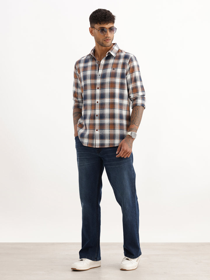 Classic Slim Fit Checkered Shirt | Off-White