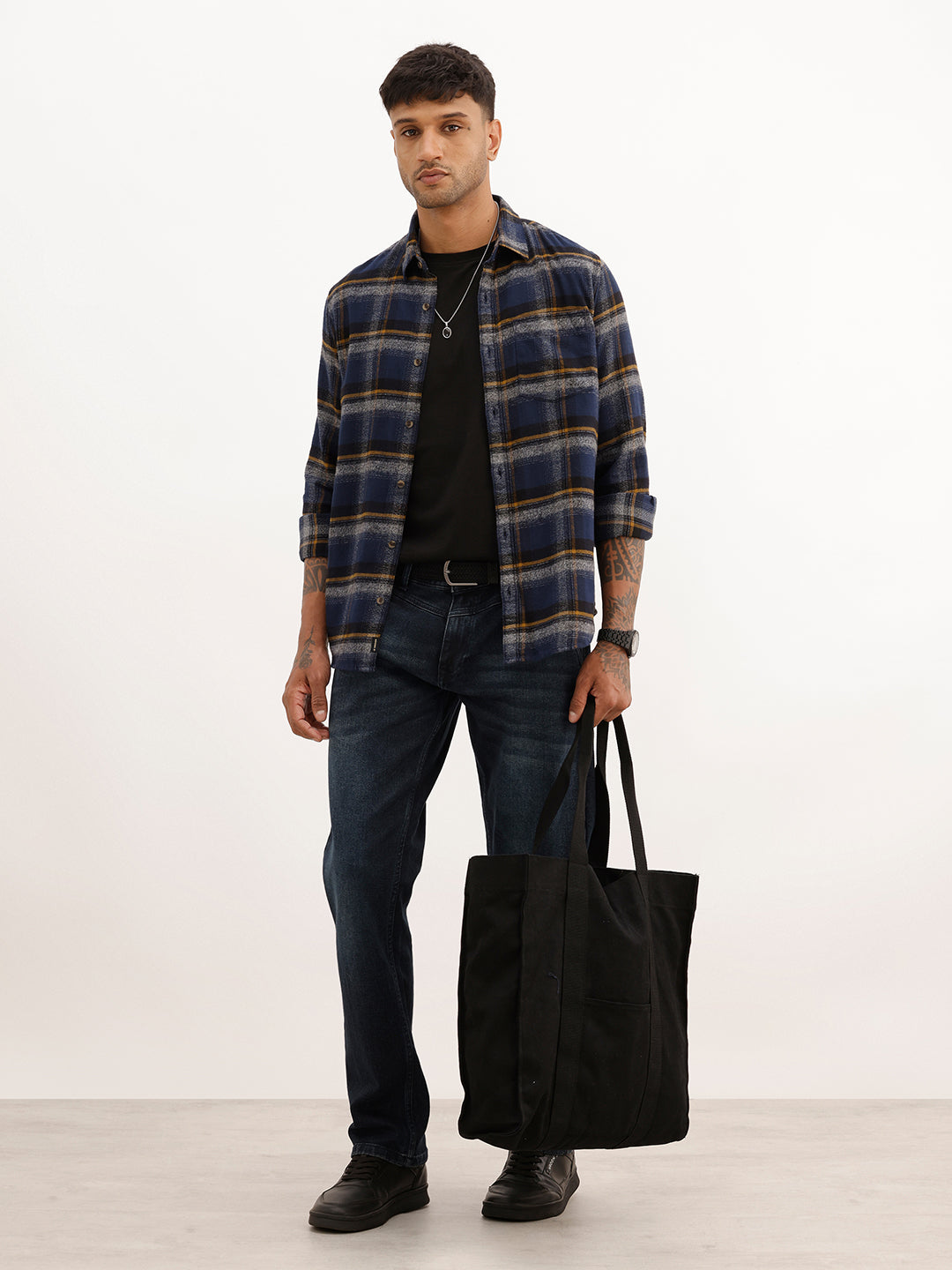 Classic Slim Fit Checkered Shirt | Navy Blue | WSH02FSSL0355S
