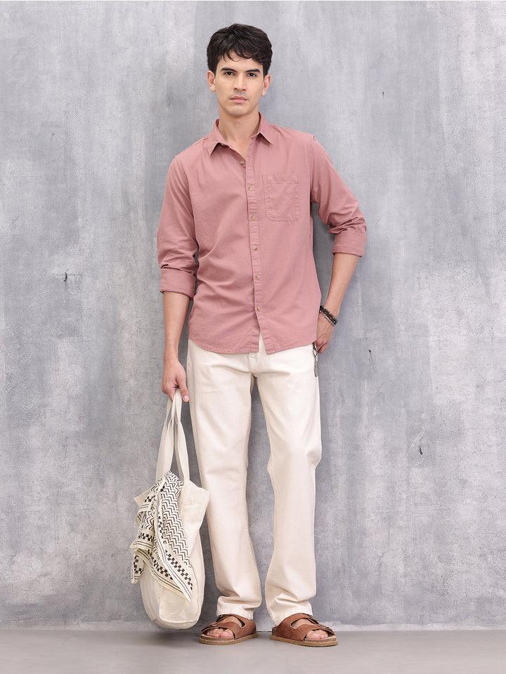 Solid Cotton Full Sleeve Shirt | Pink