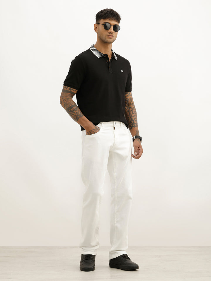 Regular Fit Contrast Collar Polo T-Shirt | Black