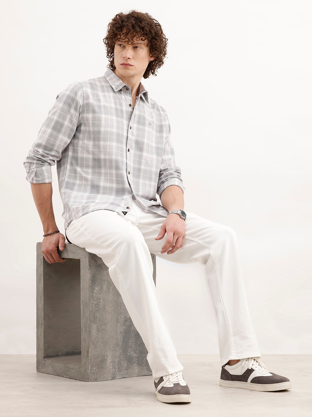 Slim Fit Checkered Shirt  | Grey