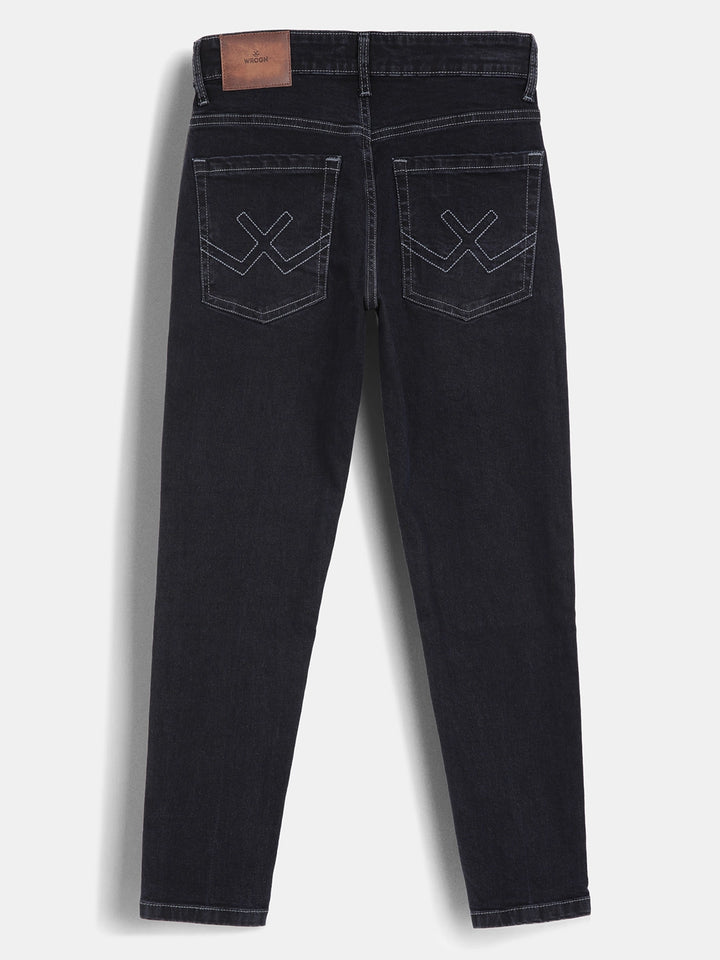 Solid Skinny Crop Contrast Stitch Denim Jeans | Dark Blue