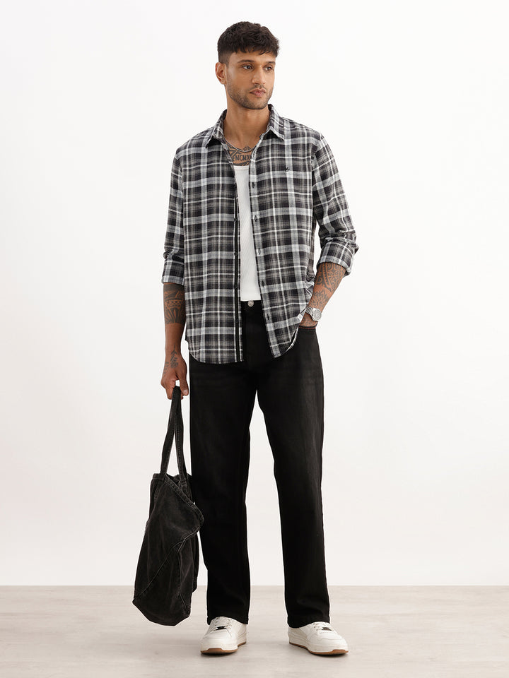 Classic Slim Fit Checkered Shirt | Black