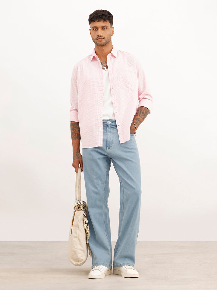 Slim Fit Gingham Checkered Shirt | Pink