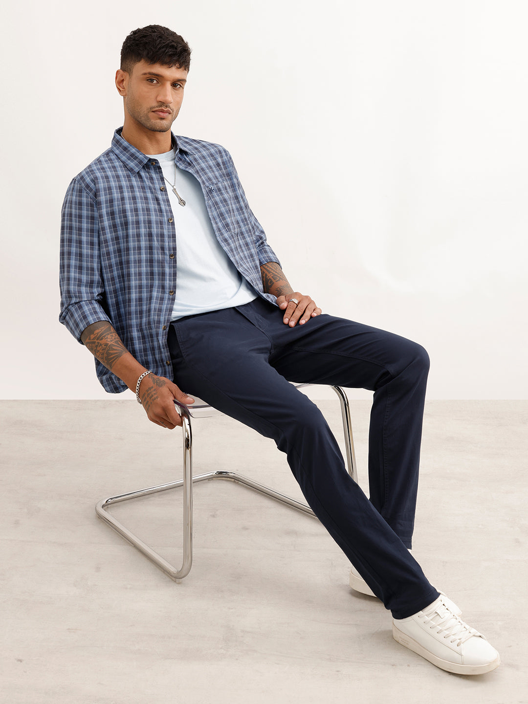 Slim Fit Solid Trouser | Navy Blue