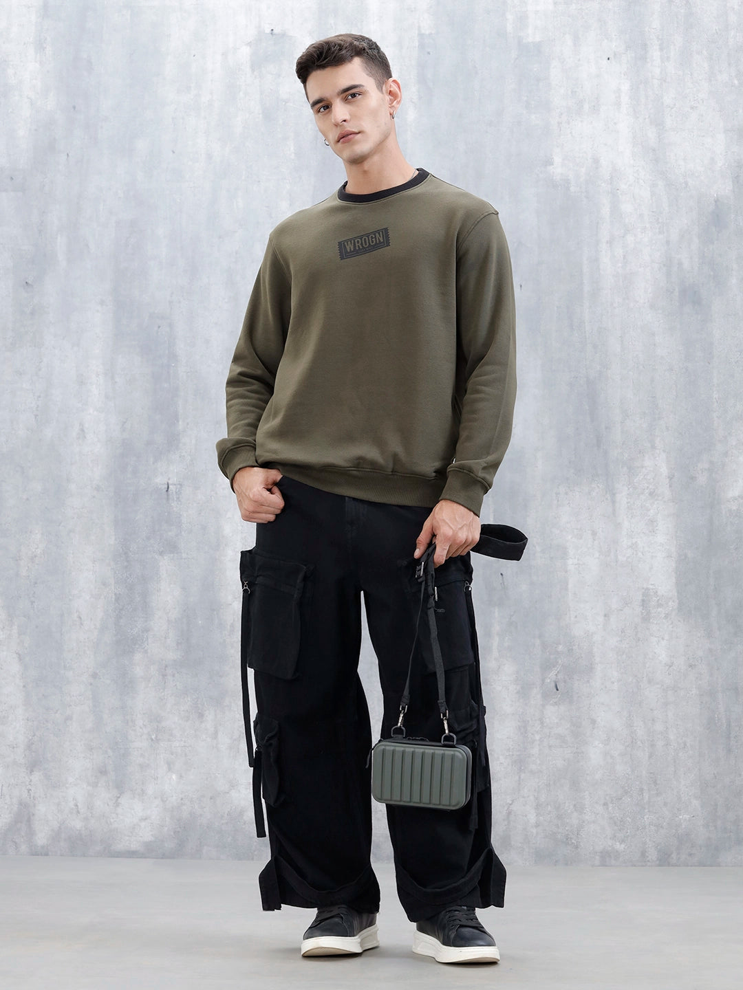 Wrogn Comfort Fit Graphic Sweatshirt | Olive