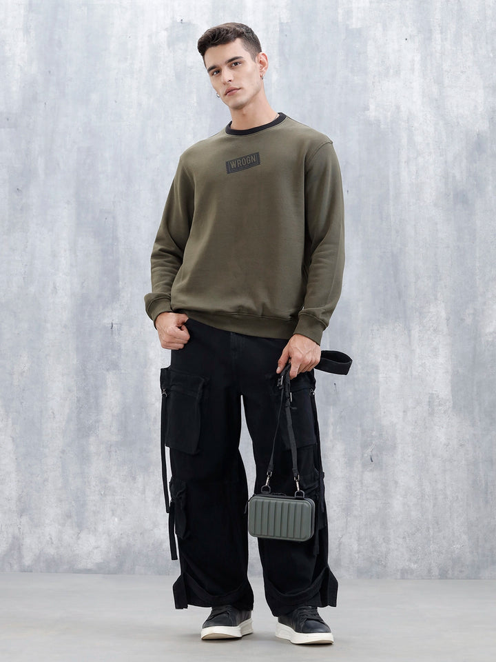Wrogn Comfort Fit Graphic Sweatshirt | Olive
