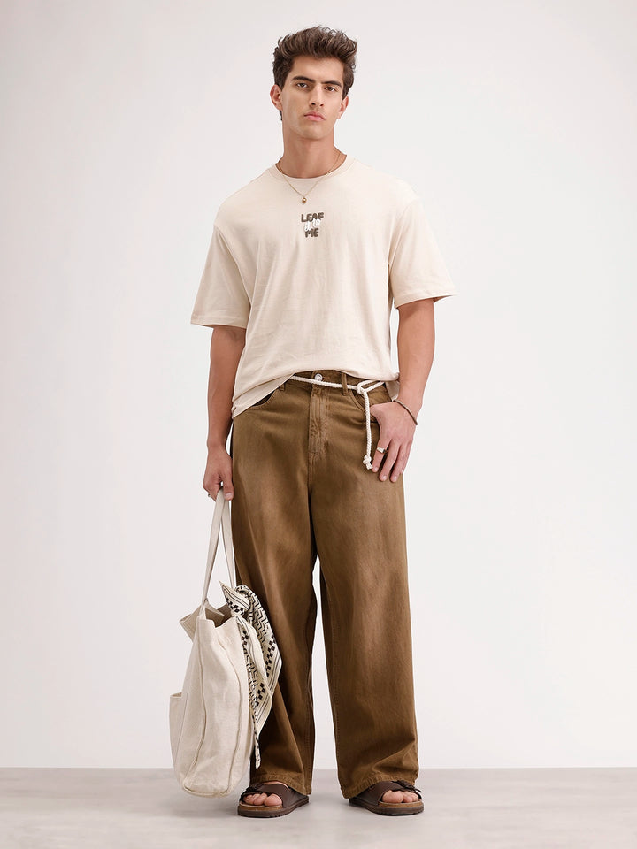 Oversized Puffer Back Printed T-Shirt | Beige