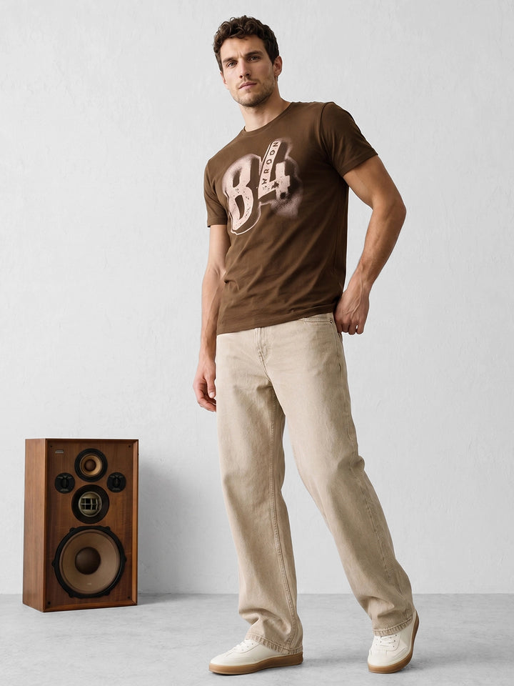 Slim Fit Placement Printed T-Shirt | Brown