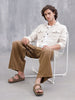 Cotton Slub Overshirt In Regular Fit | Beige
