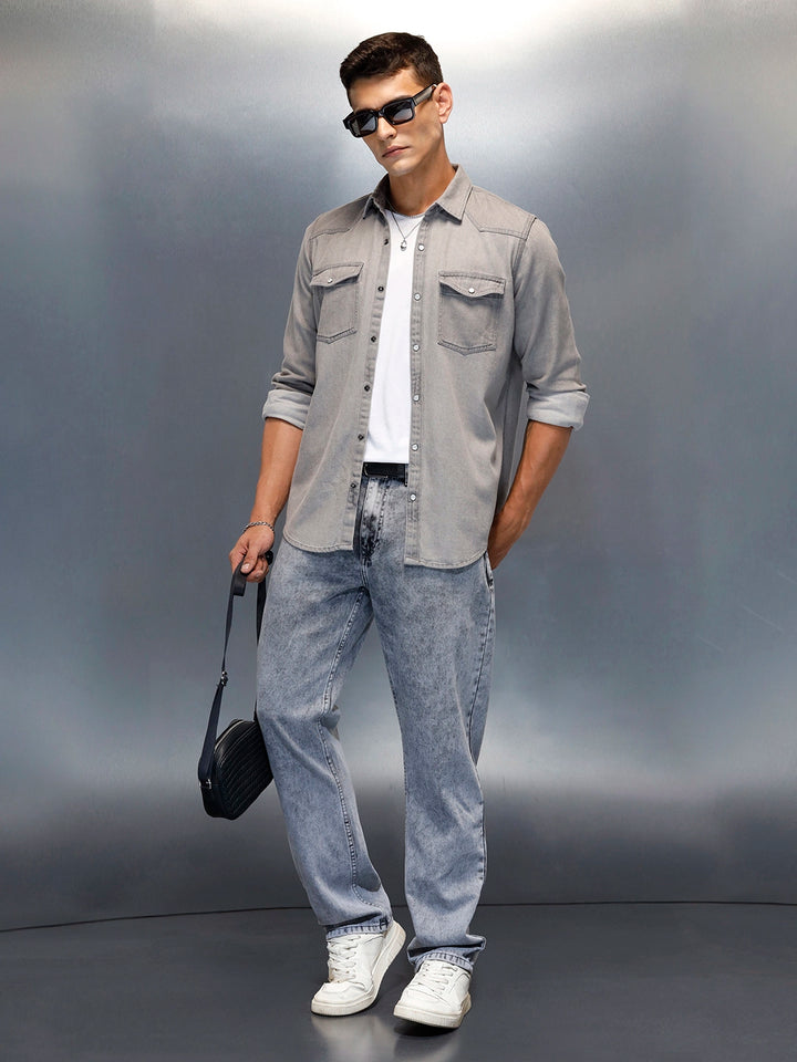 Men's Casual Slim Fit Denim Shirt | Grey