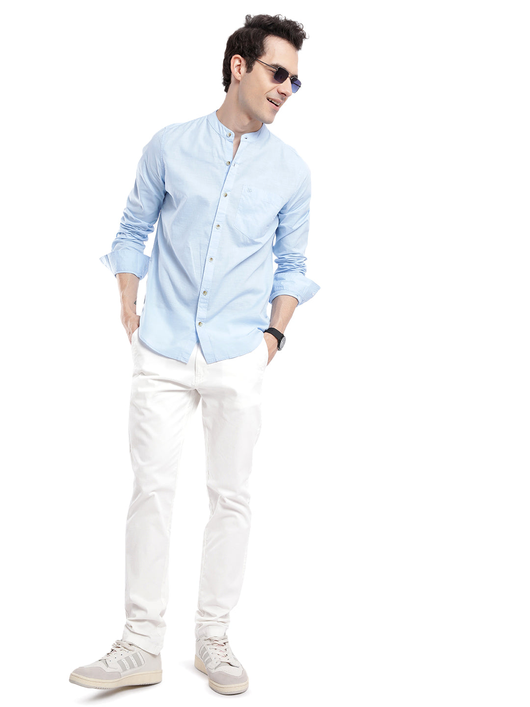 Light Blue Mandarin Collar Shirt